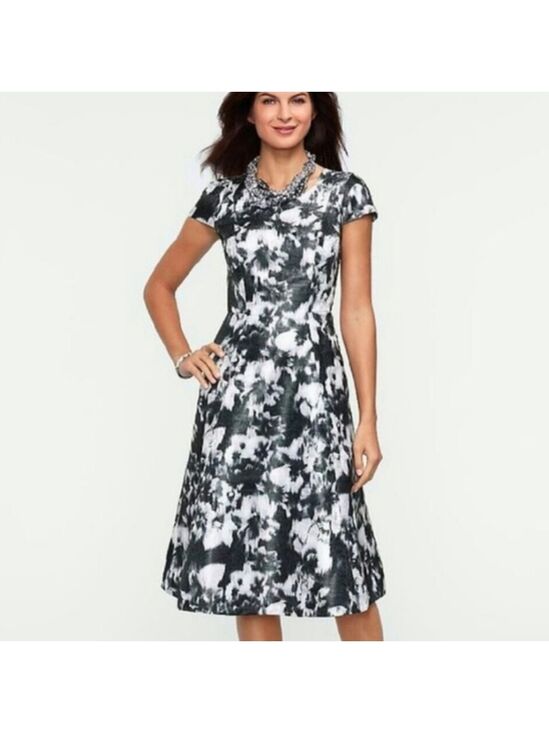 Talbots Dresses & Skirts - Talbots Black White Silver Fit and Flare Dress Size 8 NWT